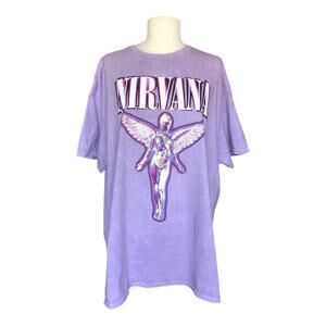 Nirvana in Utero Band Merch T-Shirt Purple Cotton Crew Neck Short Sleeve Size XL